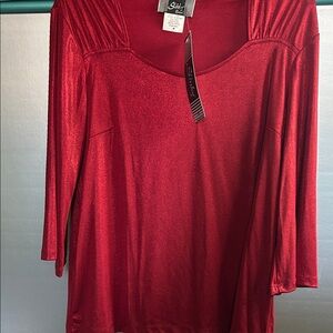 Slinky Brand Shimmering Red Blouse #2951